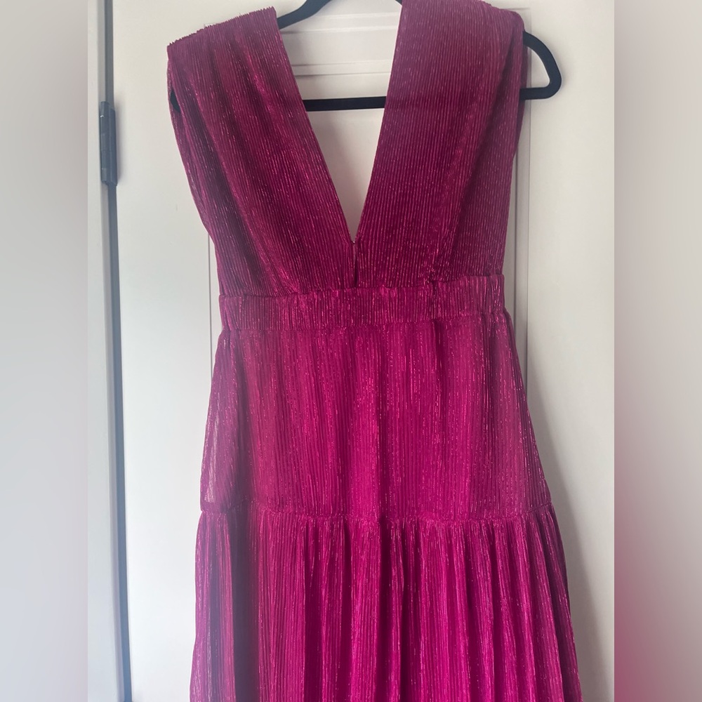 NWT $328 KARINA GRIMALDI Revolve Mernet Hot Pink Magenta Maxi Shoulder Pad Dress - Picture 11 of 13